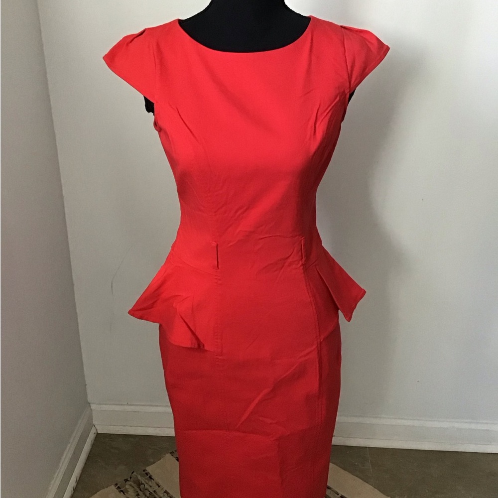 XOXO Coral-Red Peplum Midi Dress